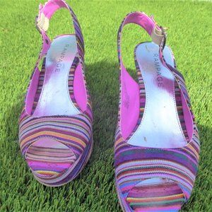 RAMPAGE PLATFORM WEDGE STRIPED SHOES- SLING BACK, OPEN TOES
